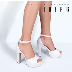 IDIFU Jana Platform Chunky High Heels Peep Toe Ankle Strap Wedding Bridal Party